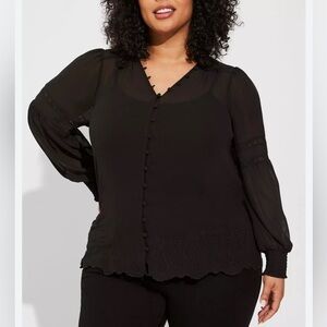 Torrid Black Sheer Chiffon Eyelet Embroidered Ruffle Blouse Size 6 (6X)